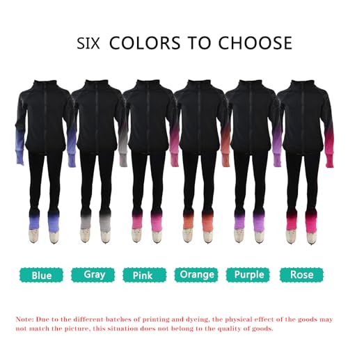 Liuho Girls' Pink Fleece Figure Skating Training Tracksuit, Age 8-10
