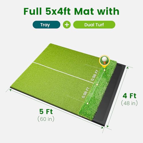 Golfpar Standard 5x4ft Dual-Turf Golf Hitting Mat with Ball Tray, 26mm Fairway & Rough Turf