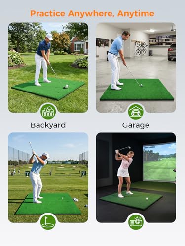 URUQ 5x4ft Heavy-Duty Golf Hitting Mat with EVA Base & 3 Tees – Indoor/Outdoor Practice Turf