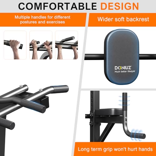 DONIUZ Adjustable Power Tower Pull Up & Dip Station Black-02 Home Gym Equipment