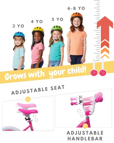 14 Inch Girls Princess Bike with Training Wheels - Pink Sparkling Design, Adjustable for Ages 3-8