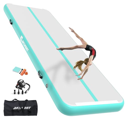 Mint Green Inflatable Gymnastics Air Mat - 6.56ft x 3.3ft x 4in Tumbling Track with Pump