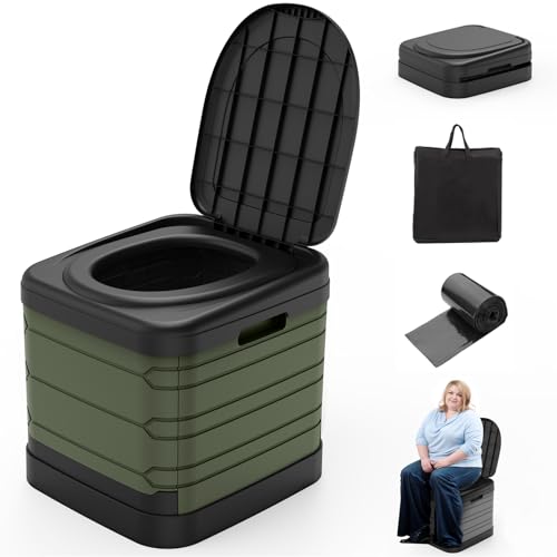 Portable Toilet for Adults Collapsible Camping Toilet - Green, 16.7-Inch Height