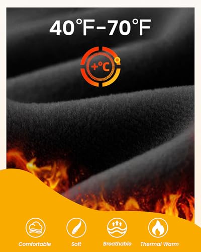 Women's Fleece Lined Thermal Leggings - Black with Two Pockets, Large-X-Large