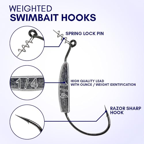 3/16oz 3/0 Weighted Swimbait Hooks with Twist Lock Bait Keeper - Bass Fishing Tackle