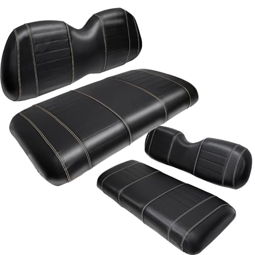 Black Golf Cart Seat Covers for Club Car Precedent Front and Rear - Waterproof Leather