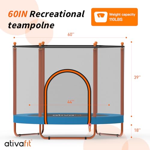 ATIVAFIT 5 FT Rebounder Trampoline for Kids Indoor Outdoor Blue-Orange