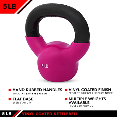 5lb Pink Vinyl Coated Cast Iron Kettlebell for Strength Training & CrossFit