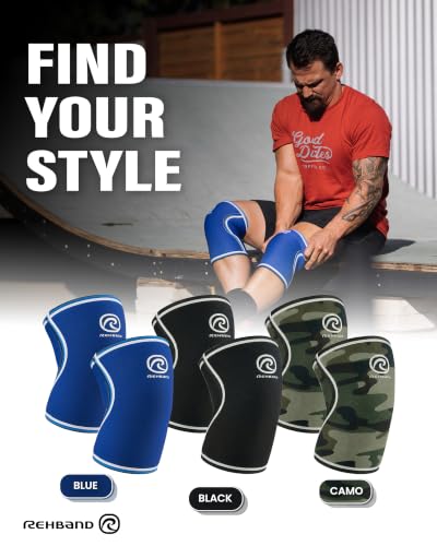 Rehband Original Knee Sleeve 7mm Neoprene Support for Weightlifting, Powerlifting, Blue - Medium