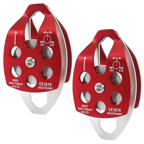 Rescue Pulley System - Large 30KN Double Pulley with Swing Plate - Red Double