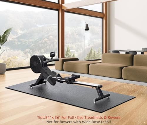 GymCope 84x36x6mm Black Treadmill Mat for Hardwood Floors & Carpet - Heavy Duty Exercise Equipment Protector