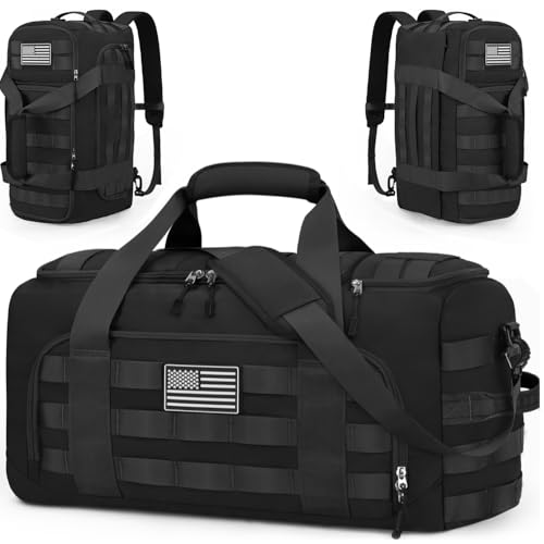 ZOMFELT 3-in-1 Large Gym Duffle Bag Black 65L Travel & Tactical Bag
