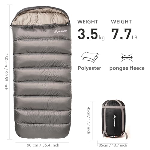 BISINNA Zero Degree XL Sleeping Bag for Adults Gray - Winter Camping & Cold Weather