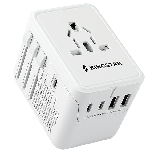Universal Travel Power Adapter with 6-in-1 Wall Charger, Fast Charging USB & Type-C