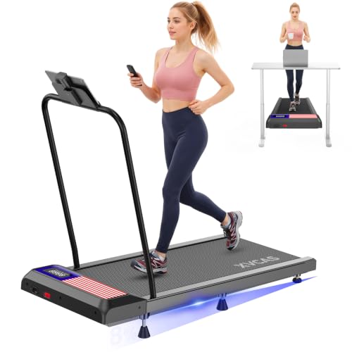 XVCAS Under Desk Treadmill with Incline & Handlebar - Red & Blue, Compact Quiet Home Office Walking Machine