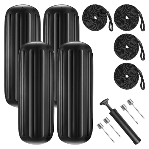 Black Boat Fenders Bumpers Pack of 4 - 10 x 28 Inches Docking Protectors