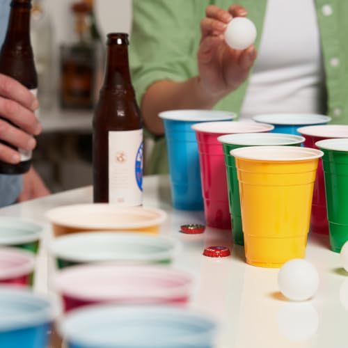 Neon Beer Pong Set with 24 Multicolor Cups & 4 Ping Pong Balls - Party Game