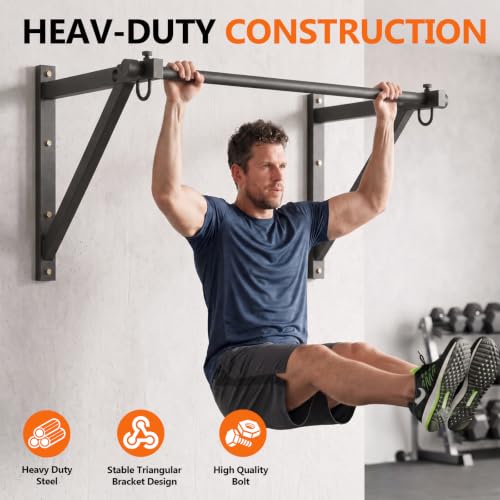 Wall Mounted Pull Up Bar with 500lbs Capacity, Adjustable Metal Fitness Bar for Strength Training
