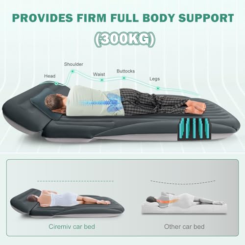 SUV Air Mattress with Pump - Double-Sided Thick Flocked Car Bed Green+Charcoal