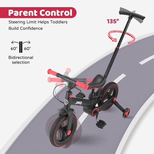 Black 12-Inch Foldable 6-in-1 Toddler Bike with Push Handle & Training Wheels