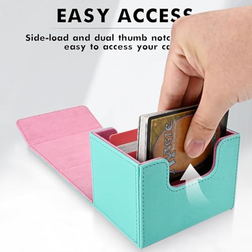 Magnetic MTG Deck Box Holds 120+ Single Sleeved Cards - Turquoise & Pink
