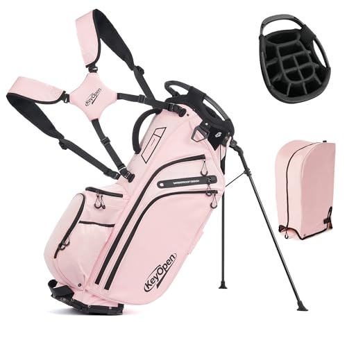 Pink Golf Stand Bag with 14-Way Divider, Weatherproof 900D Material, Dual Straps & Cooler Pockets