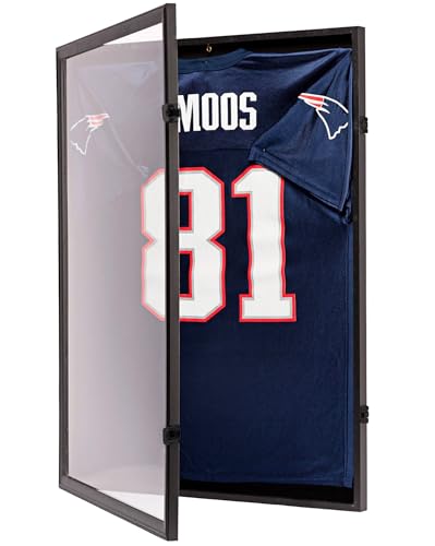 TIDYME Black Jersey Display Case with Lockable Shadow Box for Sports Memorabilia