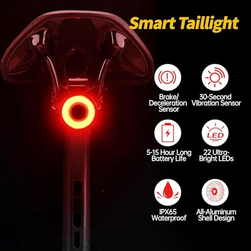 Smart Bike Tail Light with Brake Sensing Auto On/Off USB Rechargeable Waterproof