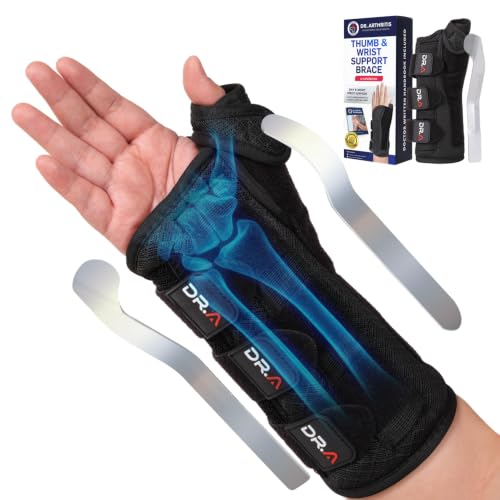 Wrist Support Brace with Thumb Splint for Carpal Tunnel & Tendonitis - Right Hand, Small/Medium, Black - Variation M/L
