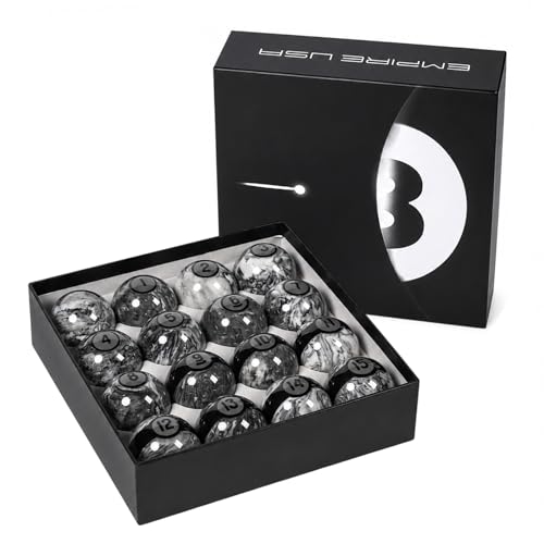 Empire USA Gray Marble Billiard Ball Set - Regulation 2.25 Inch Pool Balls with Stripes