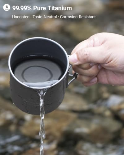 450ml Titanium Camping Mug - Ultralight Backpacking Cup with Foldable Handle