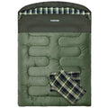 POEPORE Double Sleeping Bag for Adults with 2 Pillows, XXL Queen Size, Green