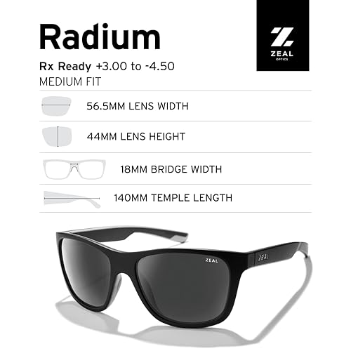 Zeal Optics Radium Polarized Sunglasses Men Women Matte Black 56.5mm Dark Grey Lens