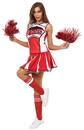Women's Cheerleader Costume Uniform Halloween Fancy Dress Cosplay Outfit - Red X-Large