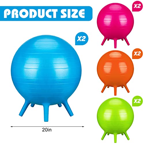 Kids Ball Chairs with Feet - 20 Inch Classroom Flexible Seating Set - Rose Red, Green, Orange, Blue