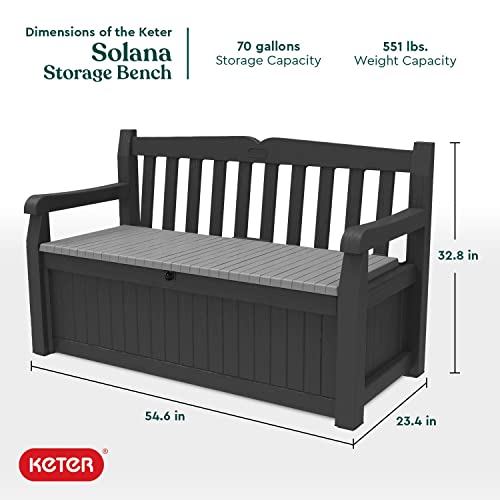 Keter Solana Outdoor Storage Bench Graphite - 70 Gallon Weatherproof Patio Seat