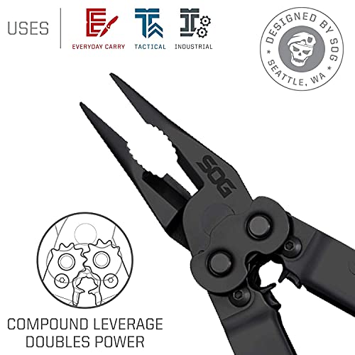 SOG PowerLock Multi-Tool with Compound Leverage Tech, EOD Crimper, 420 Stainless Steel, Black, 18 Tools