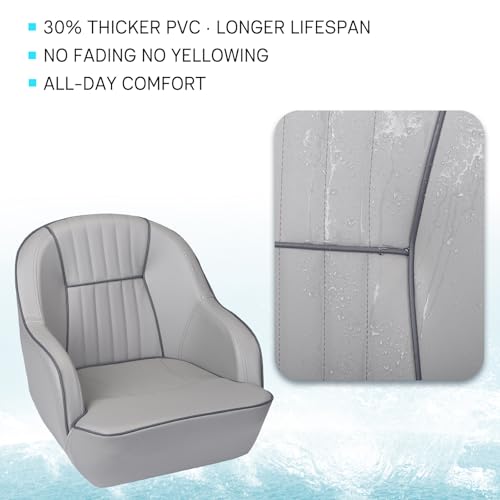 ERGOSEAT Gray Pontoon Captain Seat Marine Boat Bucket Chair with Piping - Dark Gray/Carbon