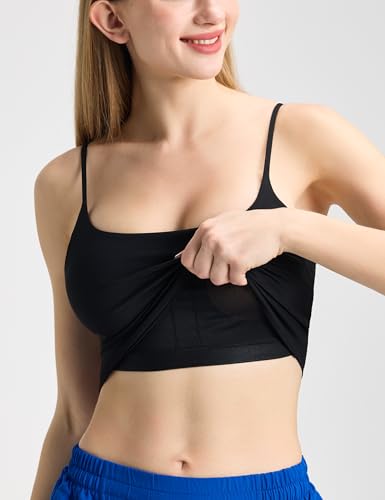 Women’s Adjustable Spaghetti Strap Crop Top with Padded Longline Sports Bra