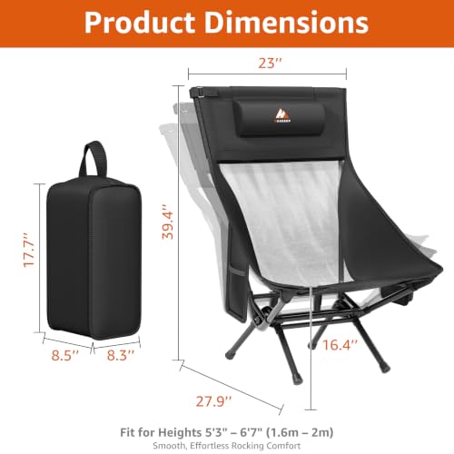 HAAGEEP Black Portable Folding Rocking Camping Chair for Adults