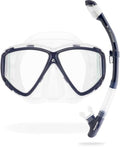 Cressi Adult 4-Lens Snorkel & Mask Set - Quattro + Pulse, Dry-Top, Clear/Blue Navy