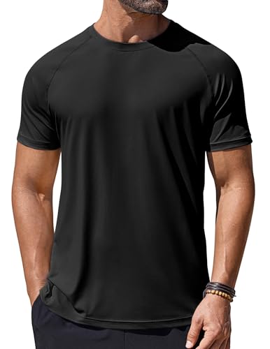 Men's UPF 50+ Rash Guard Swim Shirt Black X-Large for Beach, Surf, and Workout