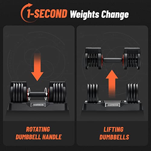 Adjustable Dumbbell Set 25/50/55 lbs with Quick-Change Weights for Home Gym - Black