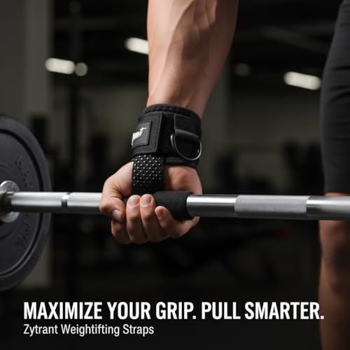 Heavy Duty Weightlifting Straps with Cuffed D Ring - Black, Comfortable Support
