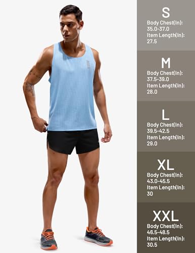 Men's Seamless Running Singlet Quick Dry Marathon Tank Top - Light Blue Medium