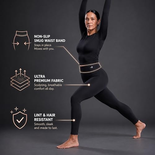 CompressionZ Women's High Waisted Compression Leggings with Pockets - Black, Large