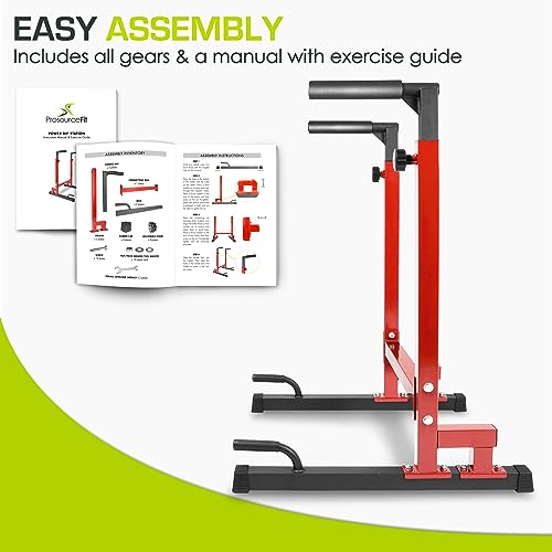 ProsourceFit Red Adjustable Power Dip Station for Upper Body Strength - Home Gym Equipment