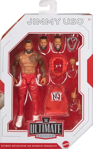 Mattel WWE Ultimate Edition Jimmy Uso Action Figure with Swappable Heads & Hands, 6-Inch Collectible Toy Set