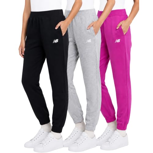 Girls Fleece Joggers 3-Pack - Black, Grey, Magenta | Sizes 14-16