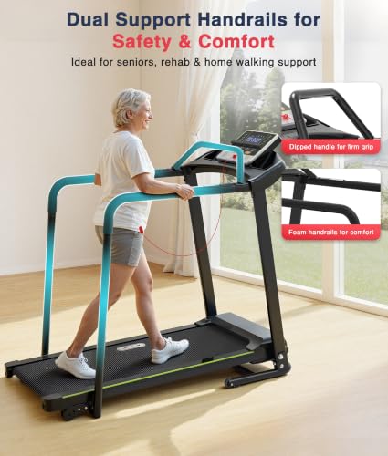 Senior Treadmill with Low Speed 0.3 MPH & Dual Handrails - Foldable & Space-Saving